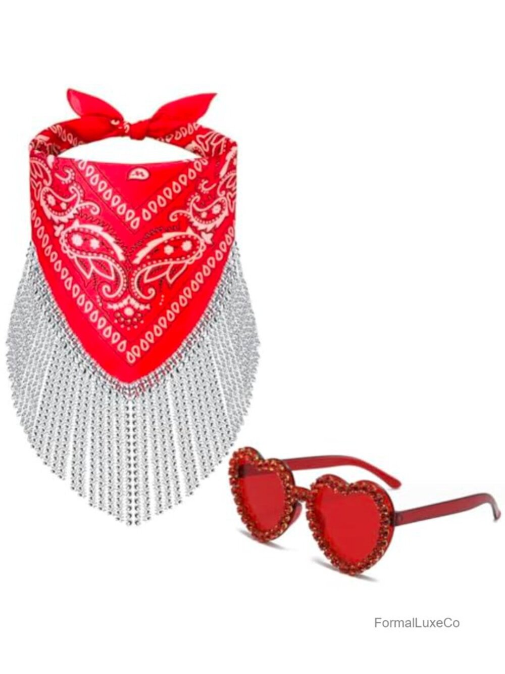 Rhinestone Fringe Paisley Bandana Scarf Cowgirl Bachelorette Party Accessory -
